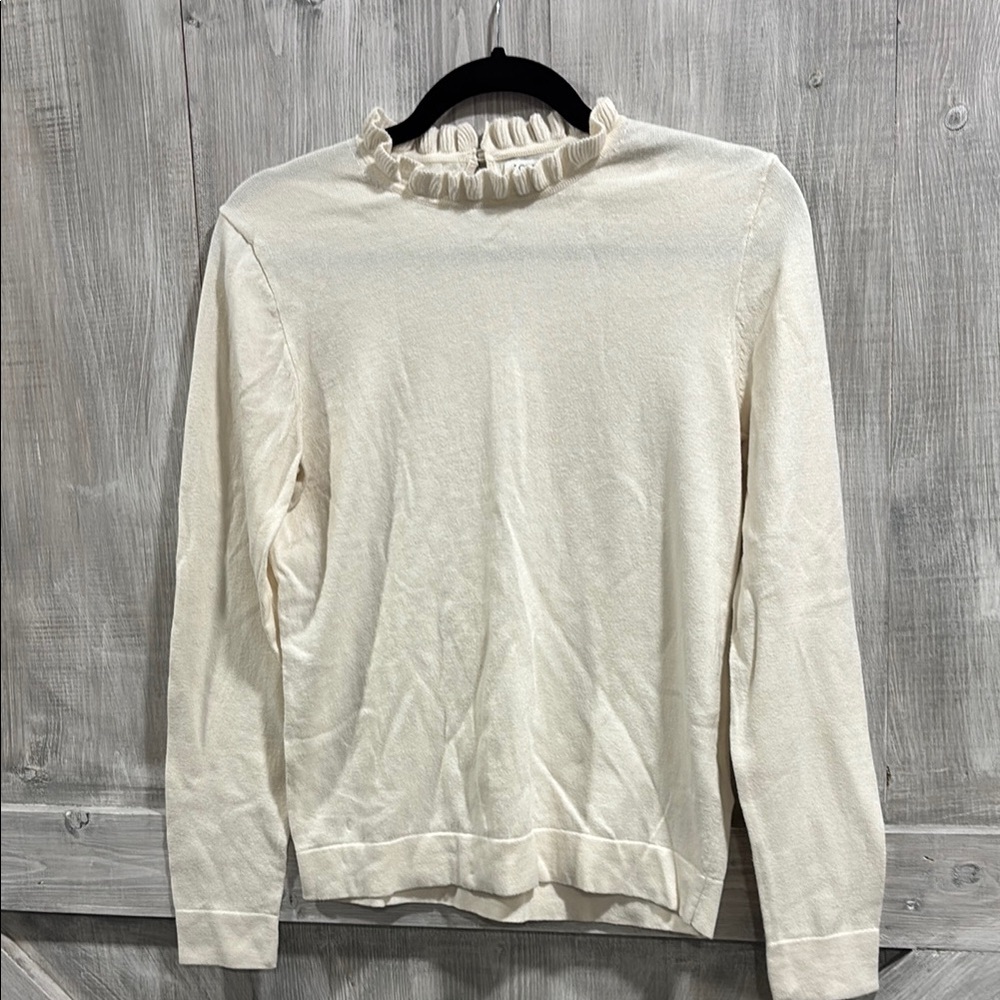 J. Crew Cream Ruffle Neck Sweater